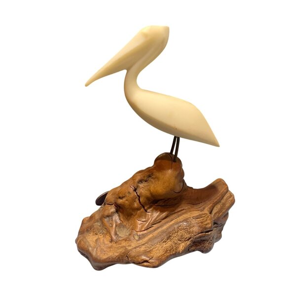 John Perry Ivory Pelican Sculpture On Burlwood Base Coastal Decor Nautical Accen - Picture 4 of 10